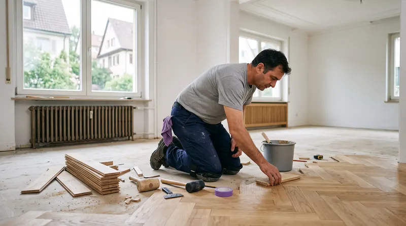 Bodenleger bei der Arbeit – Webdesign für Bodenleger & Parkettleger